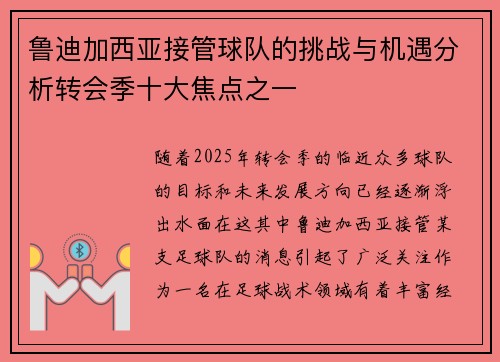 鲁迪加西亚接管球队的挑战与机遇分析转会季十大焦点之一